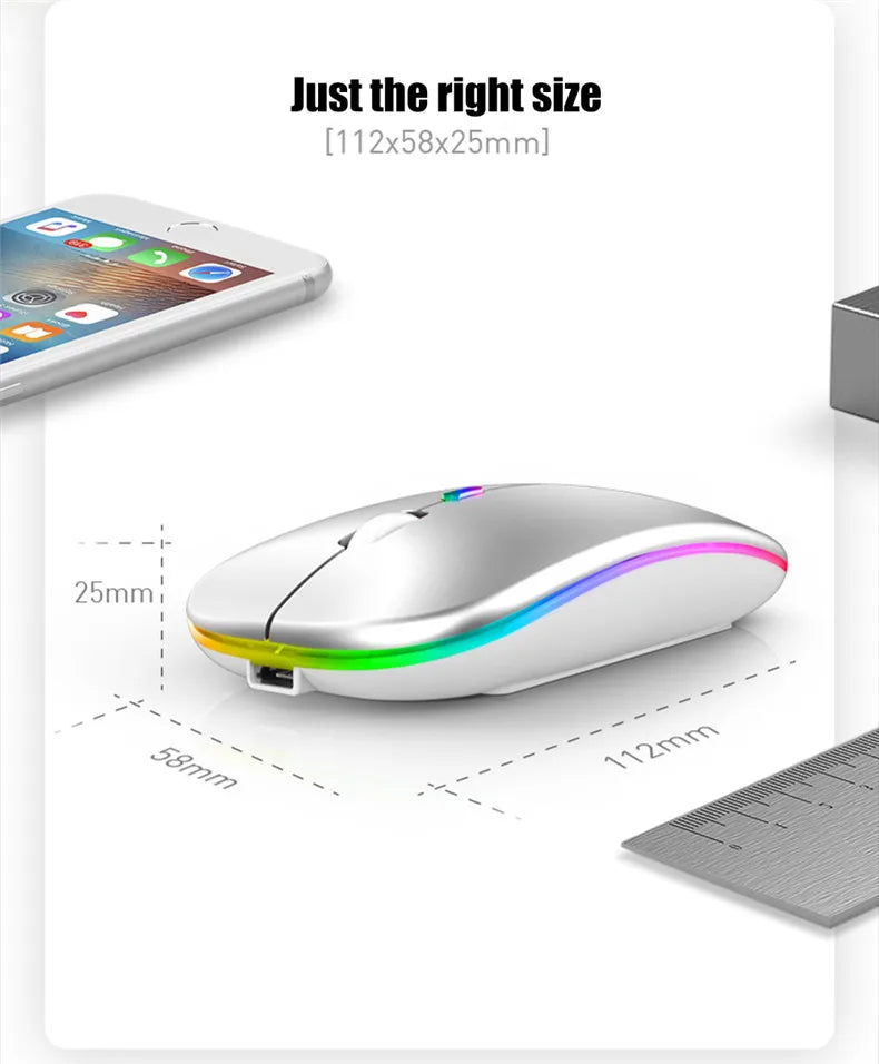Wireless Mouse Rechargeable Silent LED Backlit Mice PC Laptop Computer Mous 2.4Ghz Receiver Bluetooth Dual Mode Optical Mice