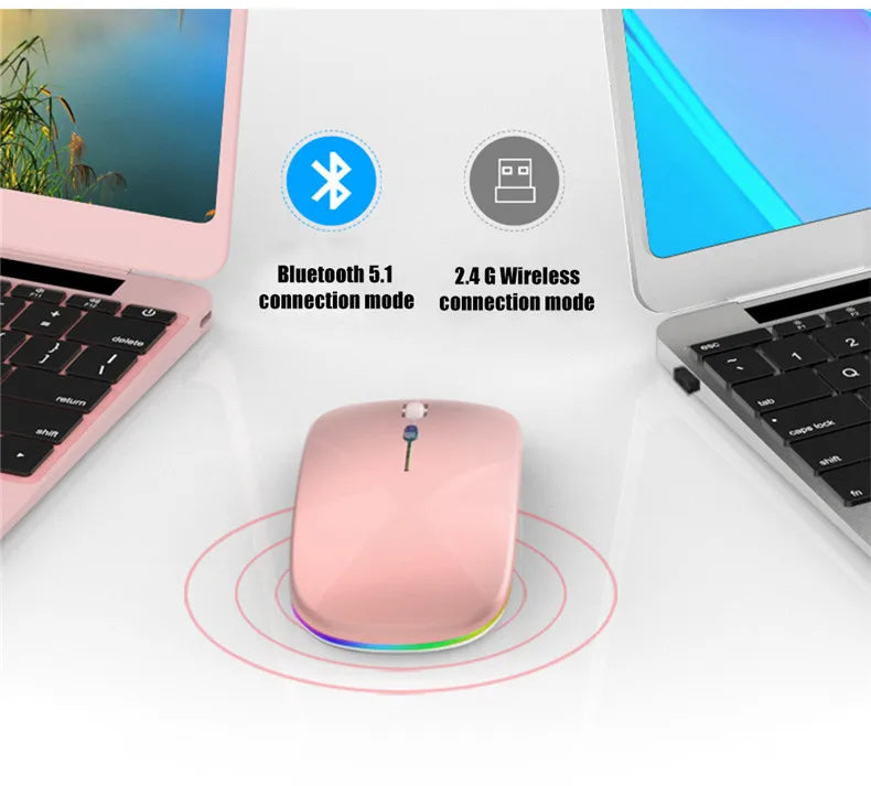Wireless Mouse Rechargeable Silent LED Backlit Mice PC Laptop Computer Mous 2.4Ghz Receiver Bluetooth Dual Mode Optical Mice