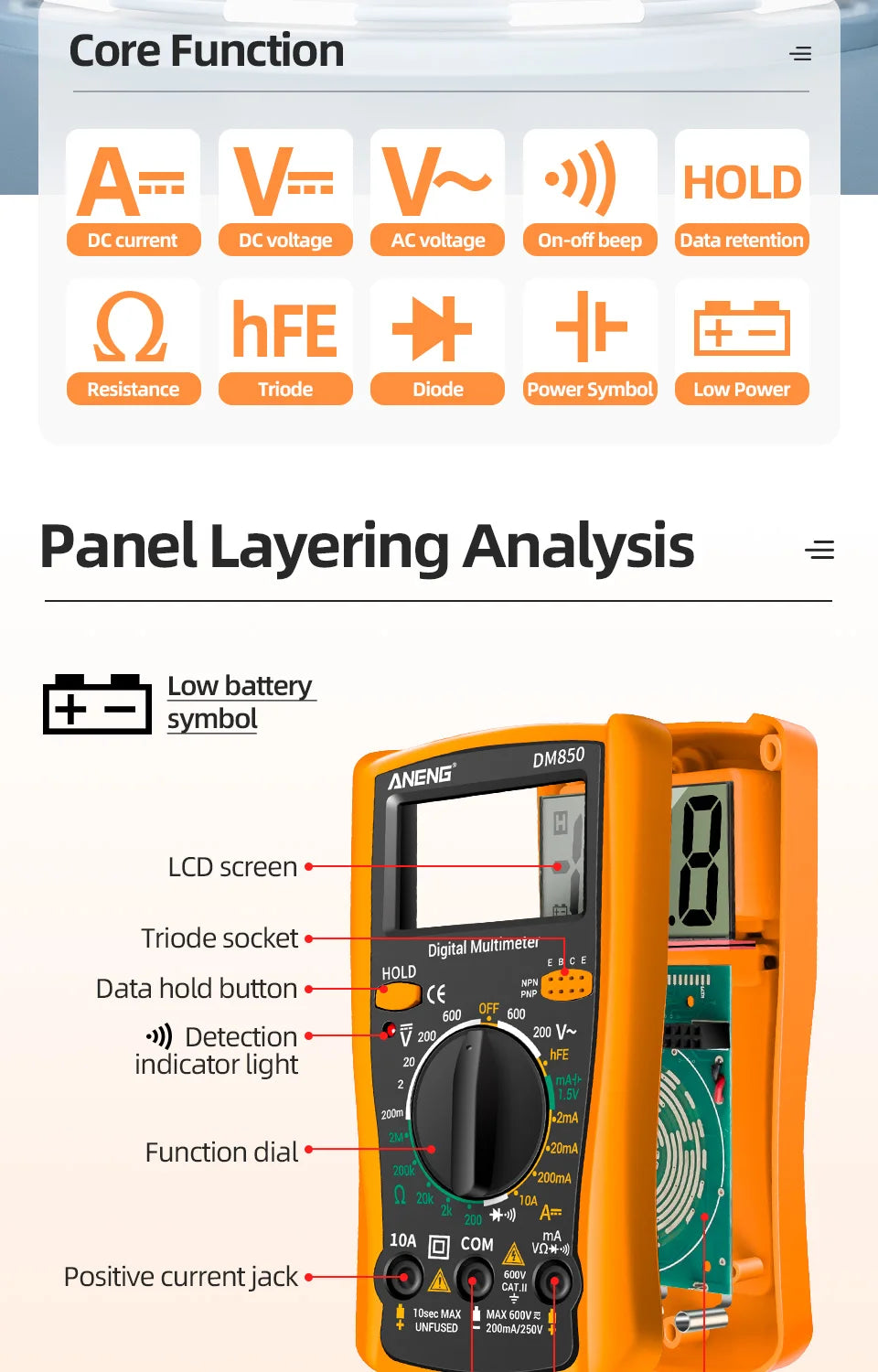 ANENG DM850 Automatic Digital Multimeter Professional multimetro AC/DC Votage Tester 1999 Counts Ohm Ammeter Electric Tools
