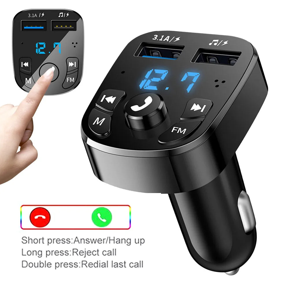 Bluetooth 5.0 FM Transmitter Wireless Handsfree Audio Receiver Dual USB 3.1A+1.0A U Disk Playing for Car Radio Player Speaker