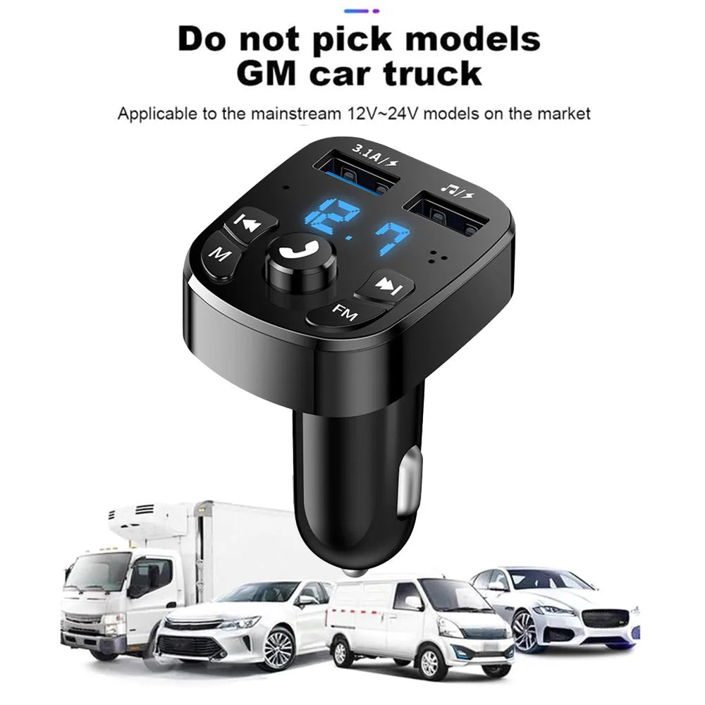 Bluetooth 5.0 FM Transmitter Wireless Handsfree Audio Receiver Dual USB 3.1A+1.0A U Disk Playing for Car Radio Player Speaker