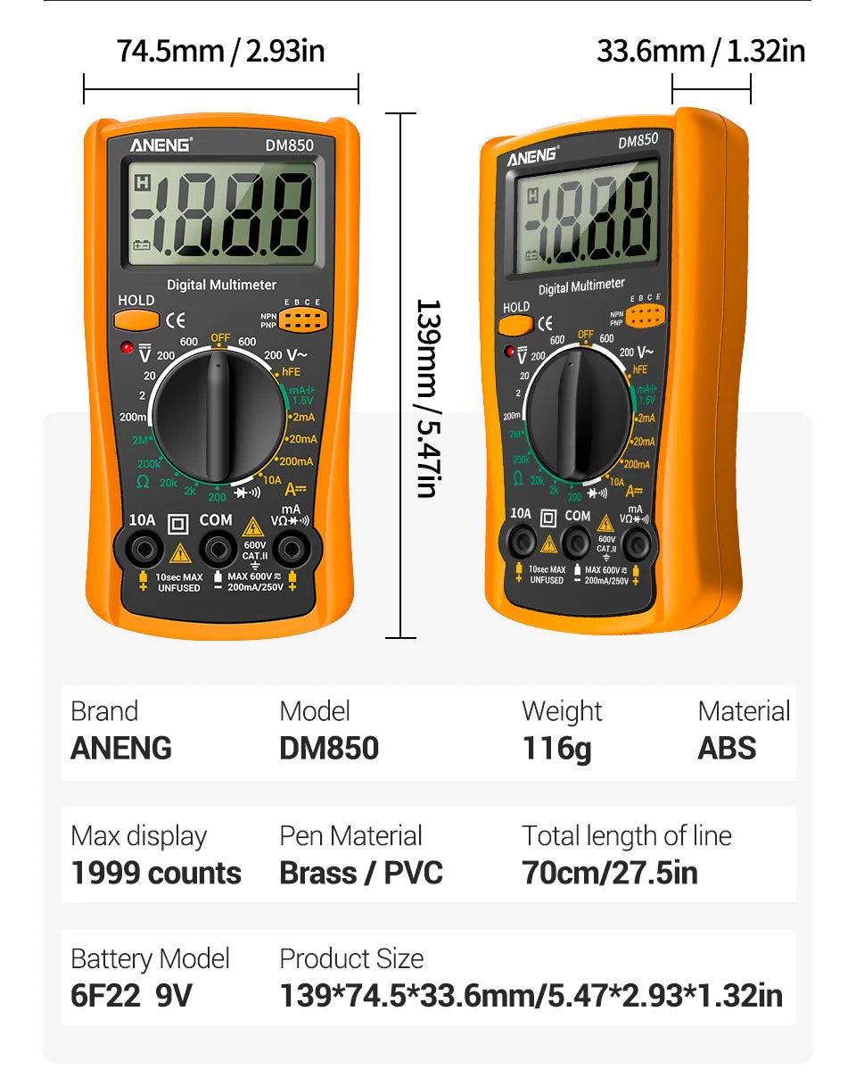 ANENG DM850 Automatic Digital Multimeter Professional multimetro AC/DC Votage Tester 1999 Counts Ohm Ammeter Electric Tools