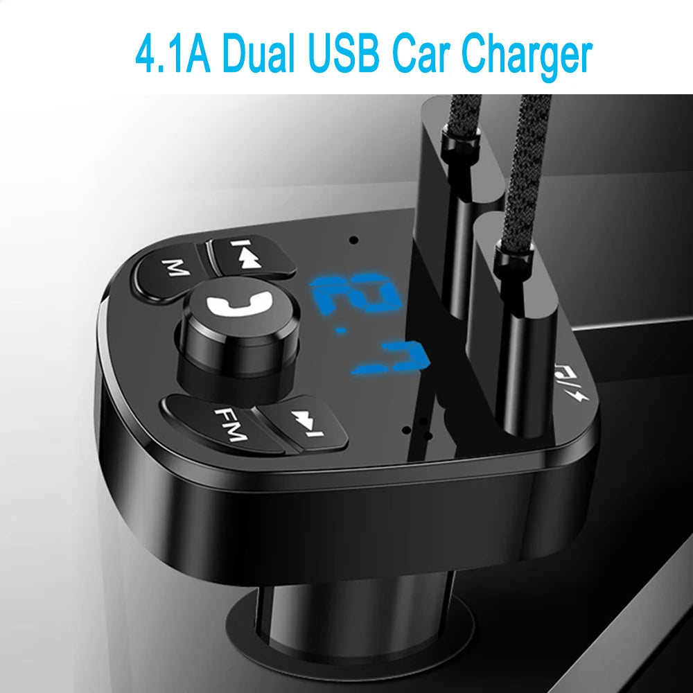 Bluetooth 5.0 FM Transmitter Wireless Handsfree Audio Receiver Dual USB 3.1A+1.0A U Disk Playing for Car Radio Player Speaker