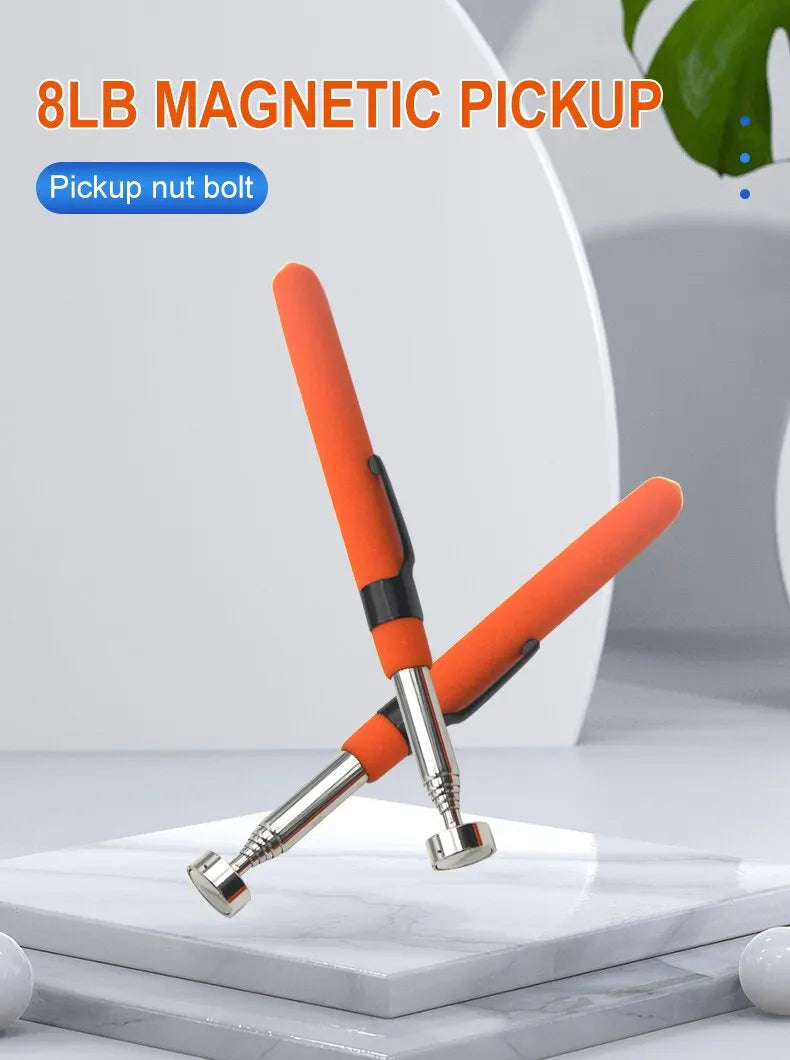 8 Pound Magnetic Retractable Pickup Orange Suction Iron Rod Portable Multifunctional Extractor Pen Clip Automotive Repair Tools