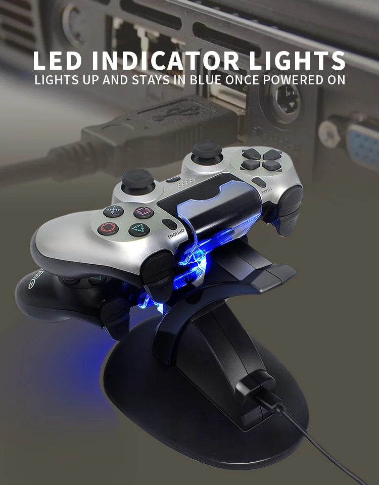 DATA FROG Controller Charger For PlayStation 4 LED Dual USB Charging Dock Station for Dualshock 4/PS4 Slim Pro Gaming Controller