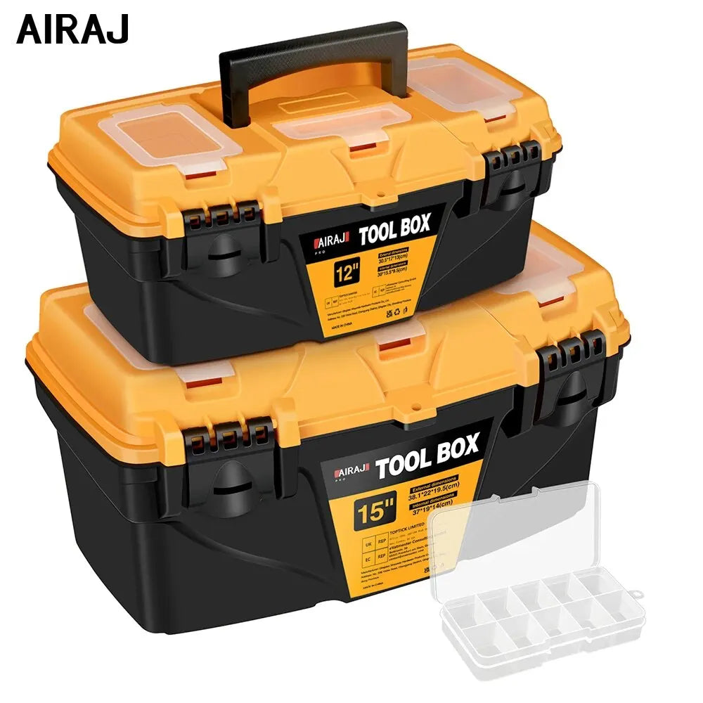 AIRAJ 15/12 Inch Hardware Tools box, Plastic Thick Combination Suitcase Electrician Carpenter Electric Drill Storage Box