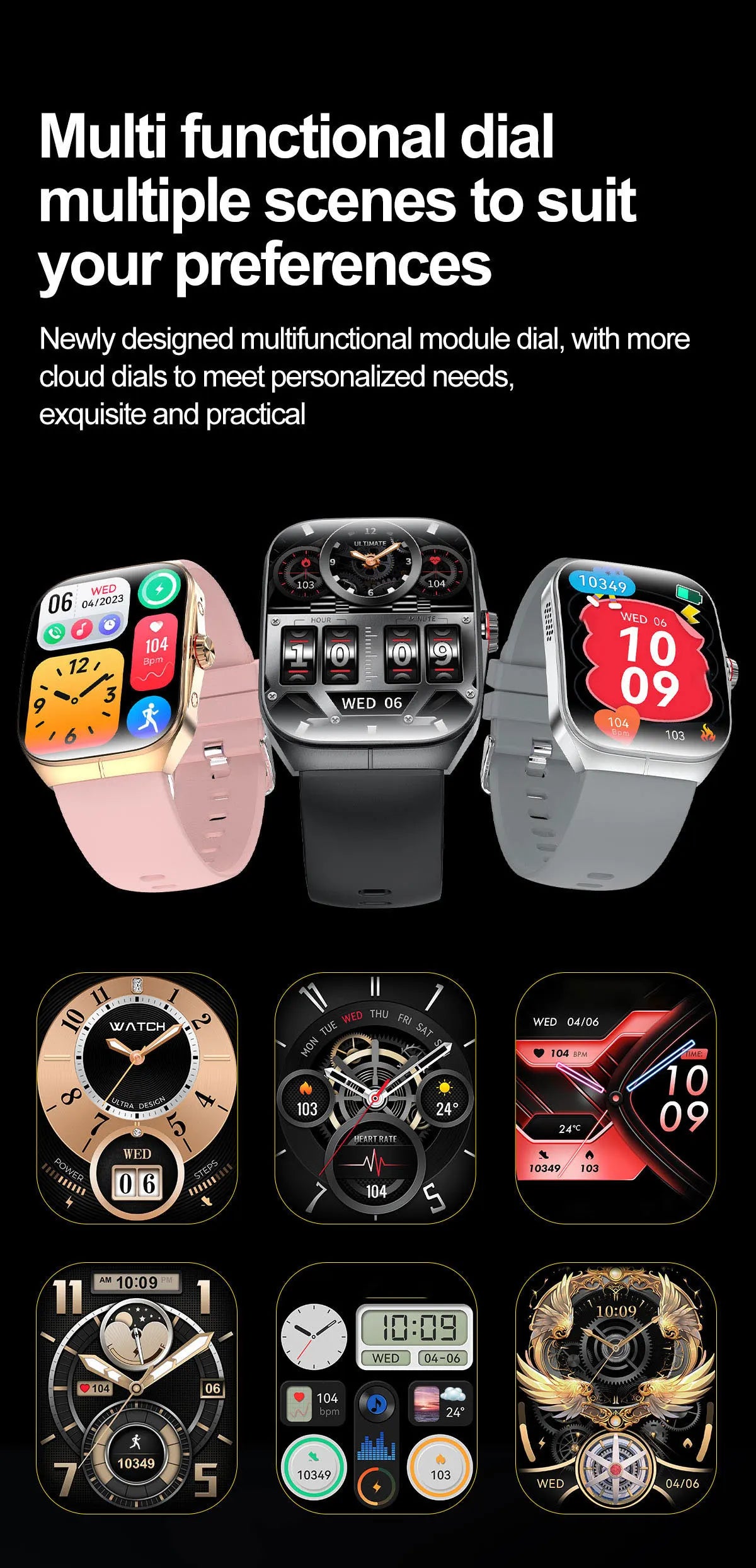 Men Women Sports Health Watches Blue Tooth Call Smartwatch NFC Heart Rate 1.95" AMOLED Screen Waterproof Music Voice Assistant