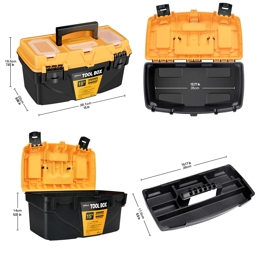 AIRAJ 15/12 Inch Hardware Tools box, Plastic Thick Combination Suitcase Electrician Carpenter Electric Drill Storage Box