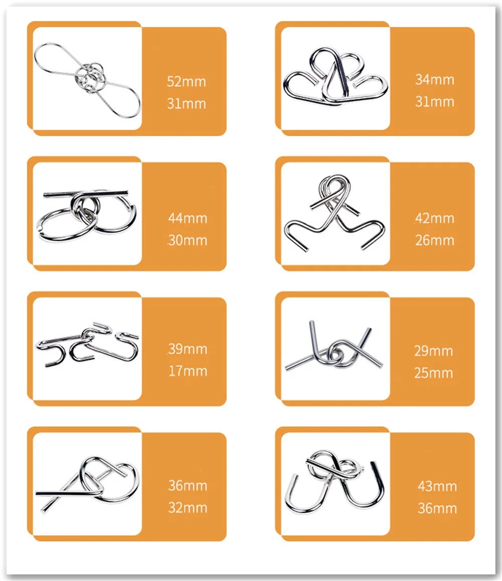 8Pcs/Set Metal Montessori Puzzle Wire IQ Mind Brain Teaser Puzzles Adults Interactive Game Reliever Educational Toys