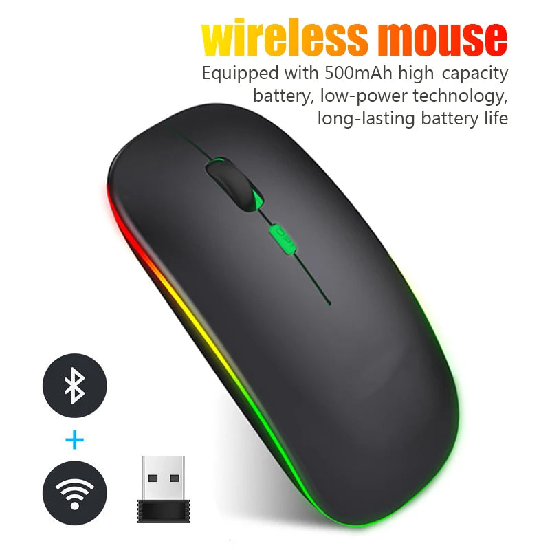 Tablet Phone Computer Bluetooth Wireless Mouse Charging Luminous 2.4G USB Wireless Mouse Portable Mouse