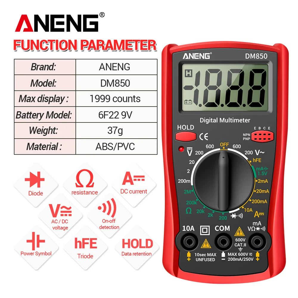ANENG DM850 Automatic Digital Multimeter Professional multimetro AC/DC Votage Tester 1999 Counts Ohm Ammeter Electric Tools
