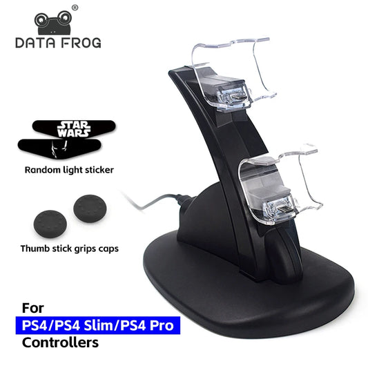 DATA FROG Controller Charger For PlayStation 4 LED Dual USB Charging Dock Station for Dualshock 4/PS4 Slim Pro Gaming Controller