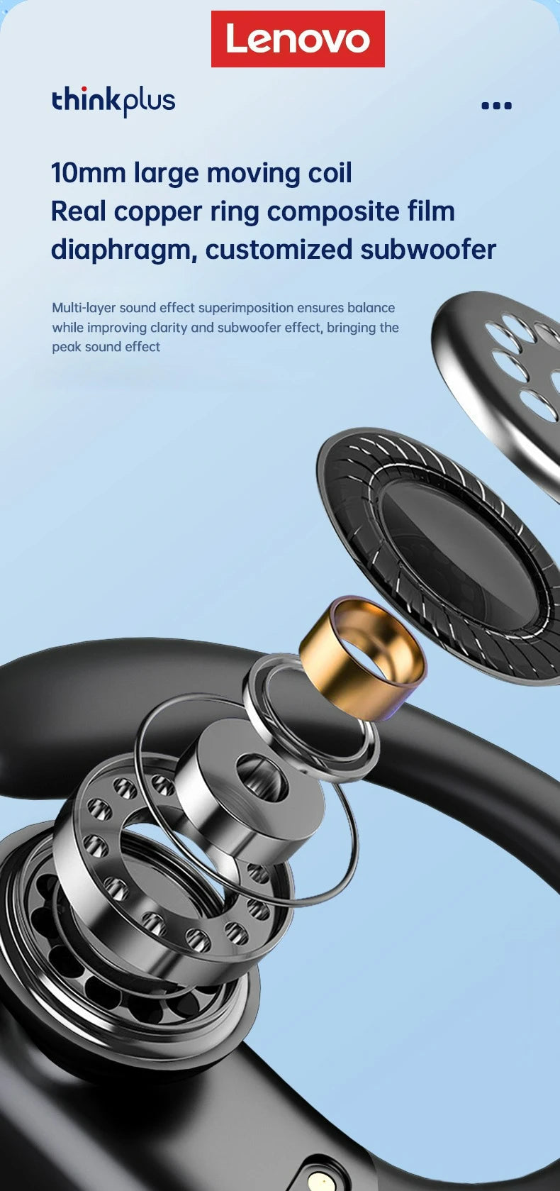 Lenovo XT80 Wireless Headphones Bluetooth 5.4 Earphones True with Mic Button Control Noise Reduction Earhooks Waterproof Headset