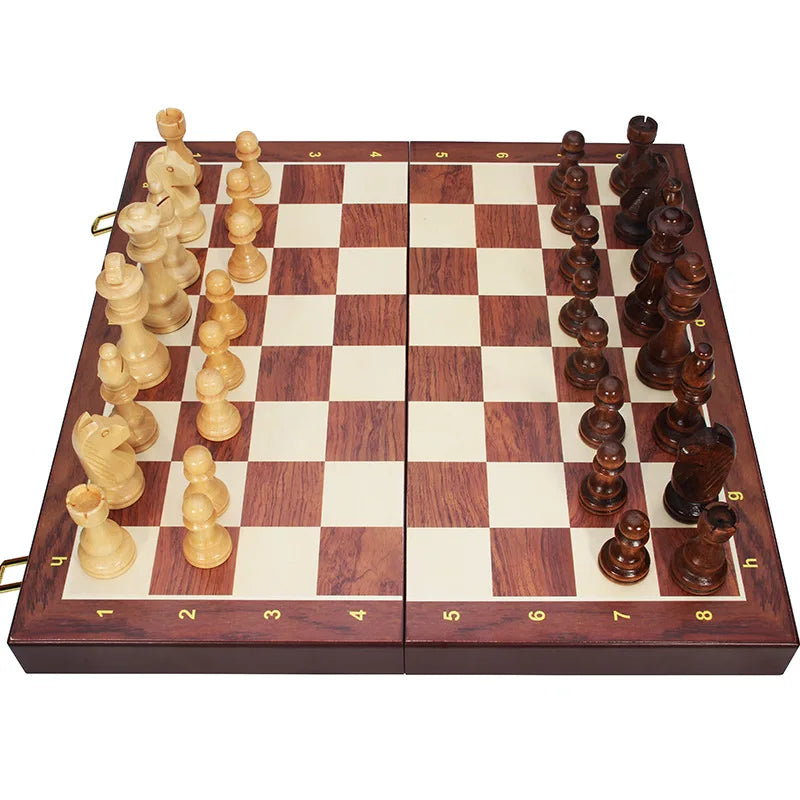 39cm wooden folding chessboard, with 2 additional pieces, High end solid wood chess piece set, holiday gift entertainment