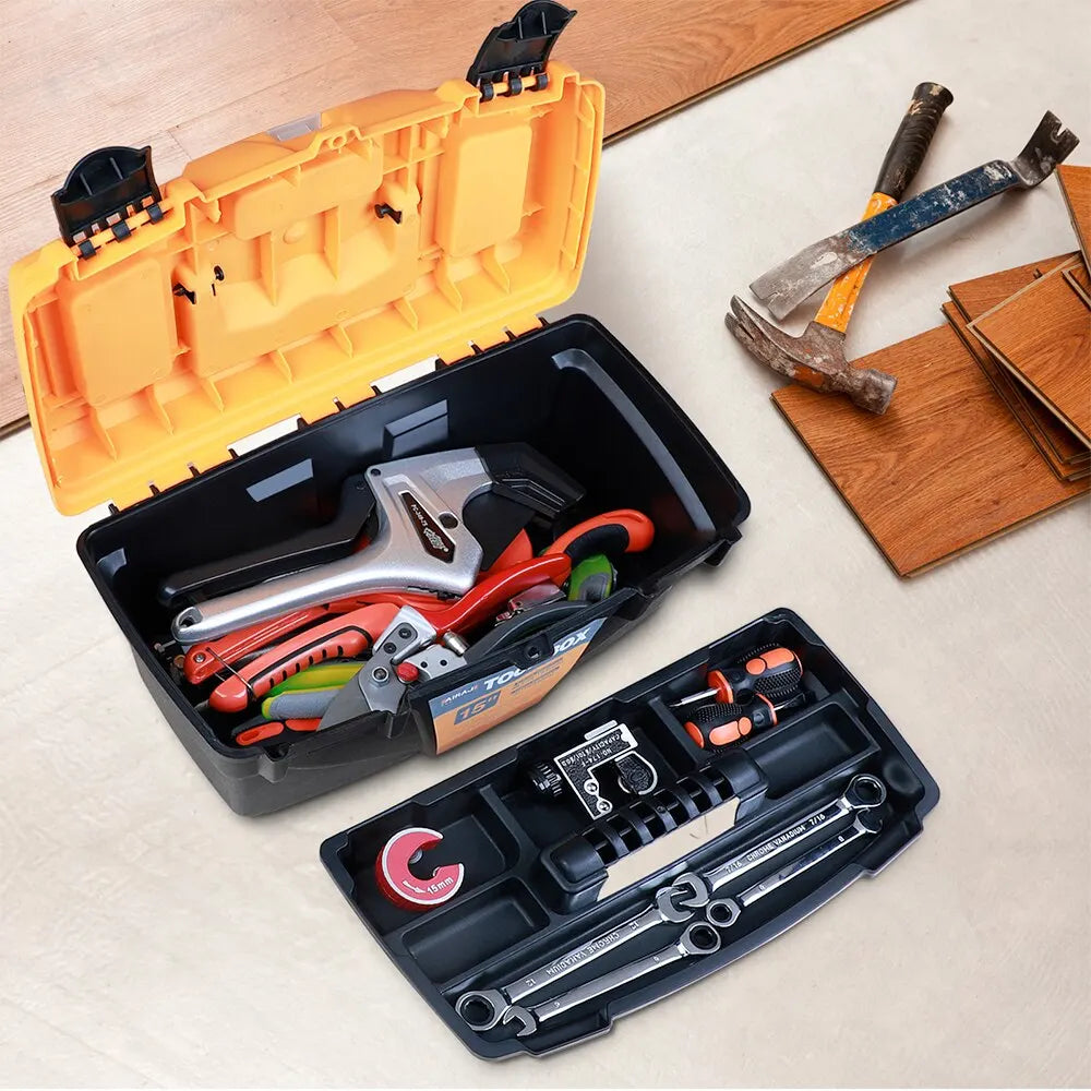 AIRAJ 15/12 Inch Hardware Tools box, Plastic Thick Combination Suitcase Electrician Carpenter Electric Drill Storage Box