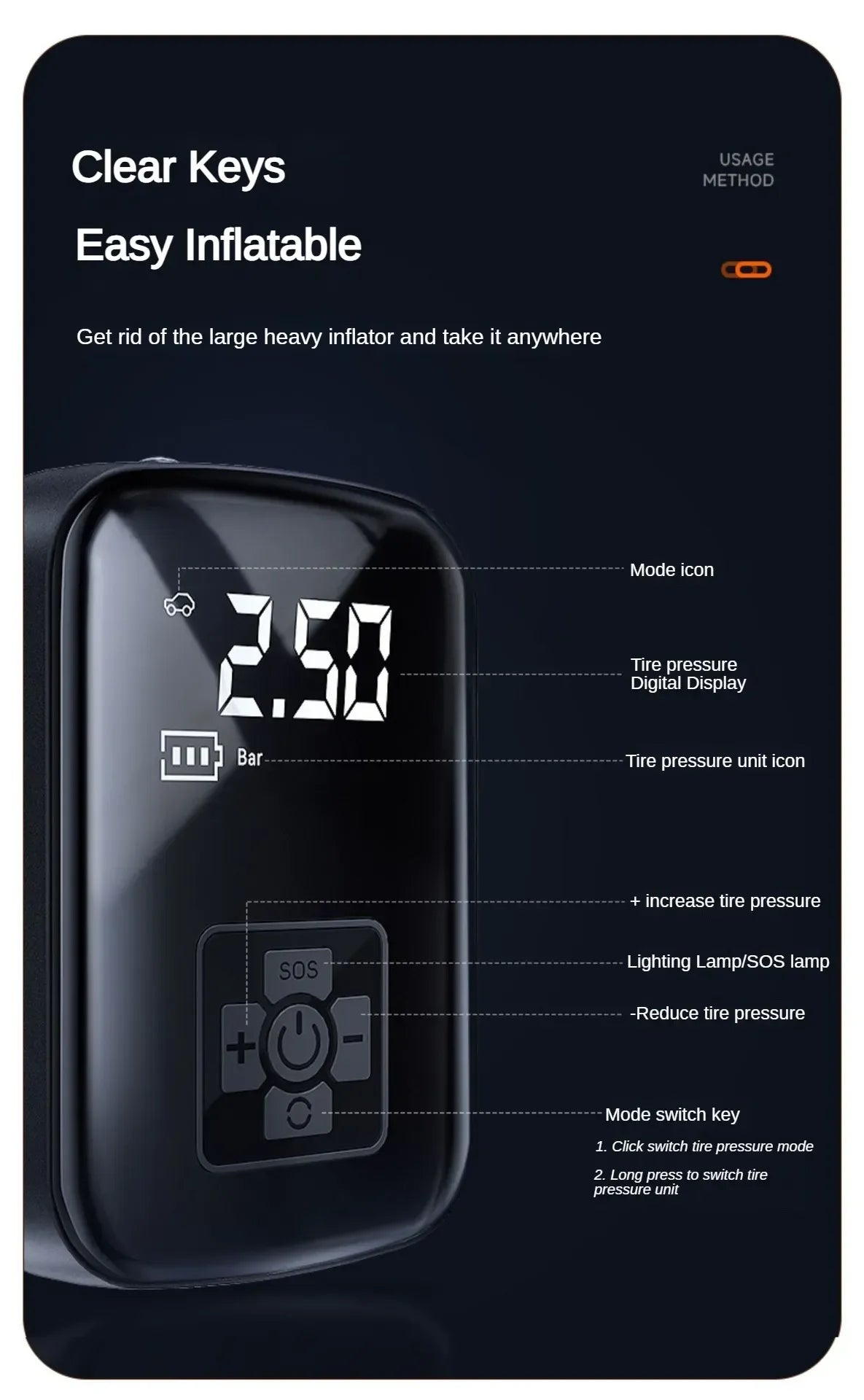 EAFC 150PSI  Car Air Compressor Electric Tire Inflator Pump for Motorcycle Bicycle Boat Tyre Balls Multifunction Tire Inflator