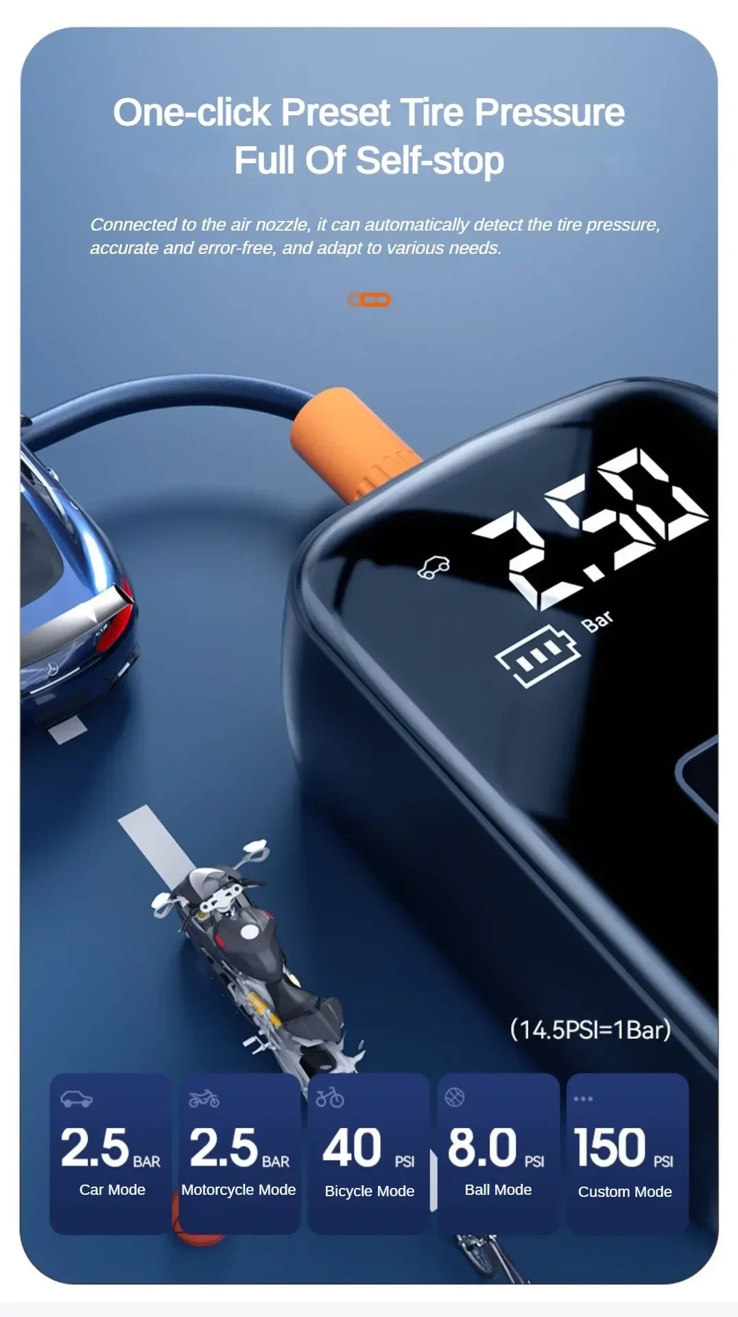 EAFC 150PSI  Car Air Compressor Electric Tire Inflator Pump for Motorcycle Bicycle Boat Tyre Balls Multifunction Tire Inflator