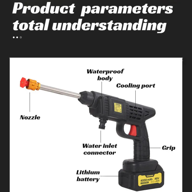 【Cordless Handheld Water Gun】Lithium Battery Rechargeable High-Pressure Washer - Portable Car Wash Sprayer for Home & Garden
