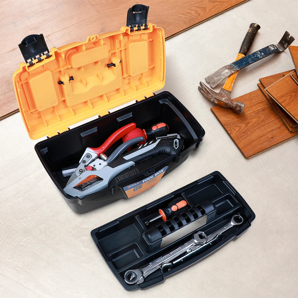AIRAJ 15/12 Inch Hardware Tools box, Plastic Thick Combination Suitcase Electrician Carpenter Electric Drill Storage Box