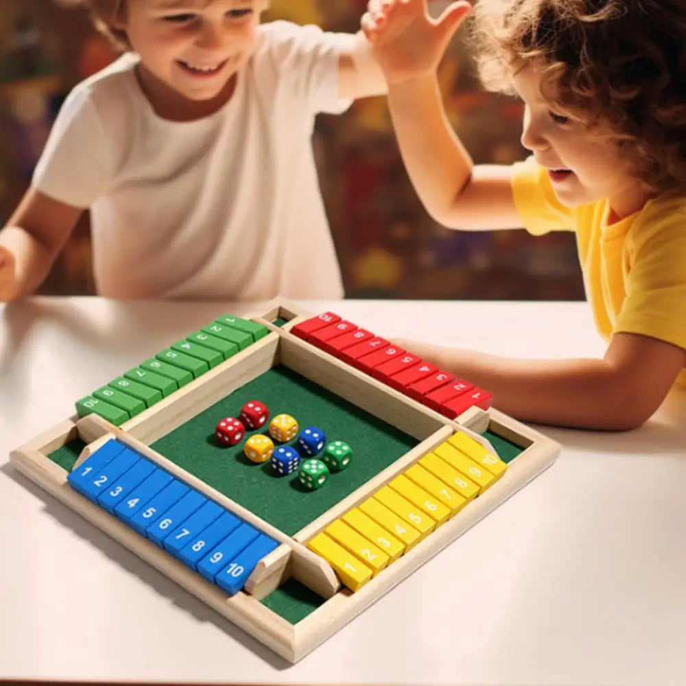 Arithmetic Dice Board Game Four-Sided Flip Card Games Box Dice Toys Wooden Flaps Dices 4 Players Party Number Game Board Games