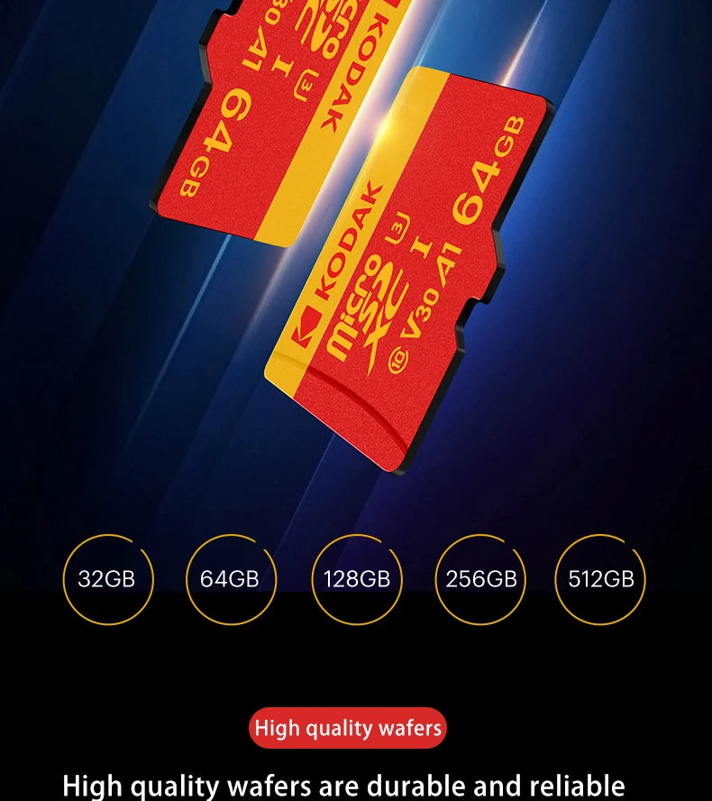 KODAK Micro SD Card Class10 U3 Memory Card MicroSD 64GB 128GB 256GB SD/TF Flash Card on For Smartphone Tablet Camera