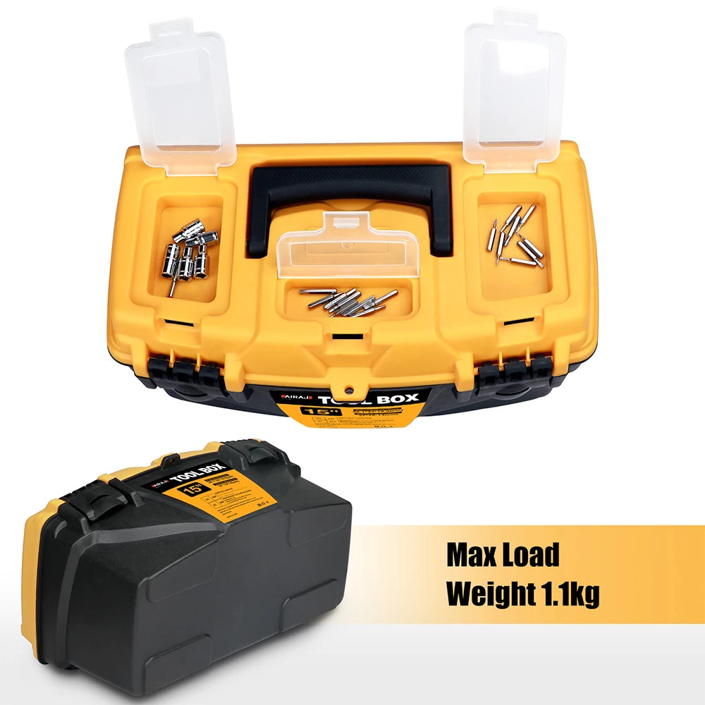 AIRAJ 15/12 Inch Hardware Tools box, Plastic Thick Combination Suitcase Electrician Carpenter Electric Drill Storage Box