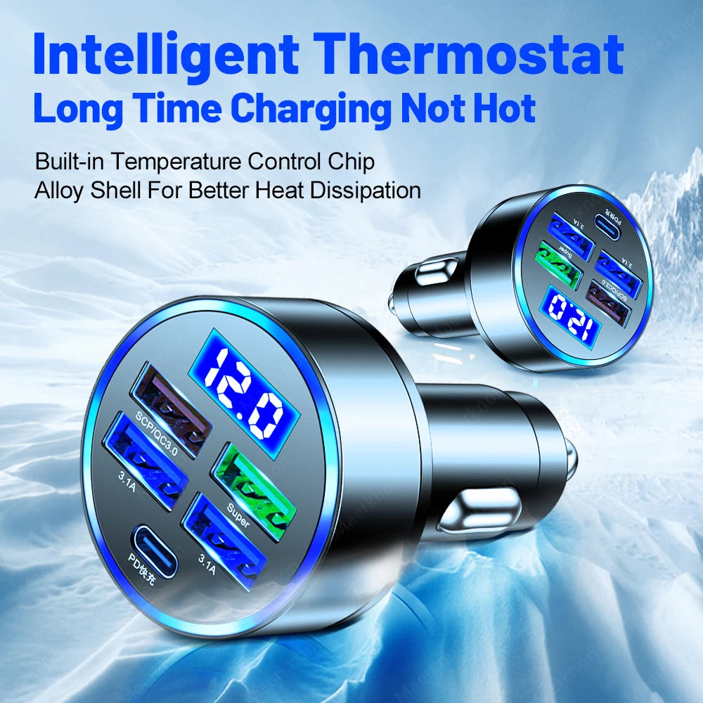 Fast Charging 150W 5 Ports Car Charger PD QC3.0 USB C Car Phone Charger Type C Adapter in Car For Xiaomi Samsung iphone Huawei