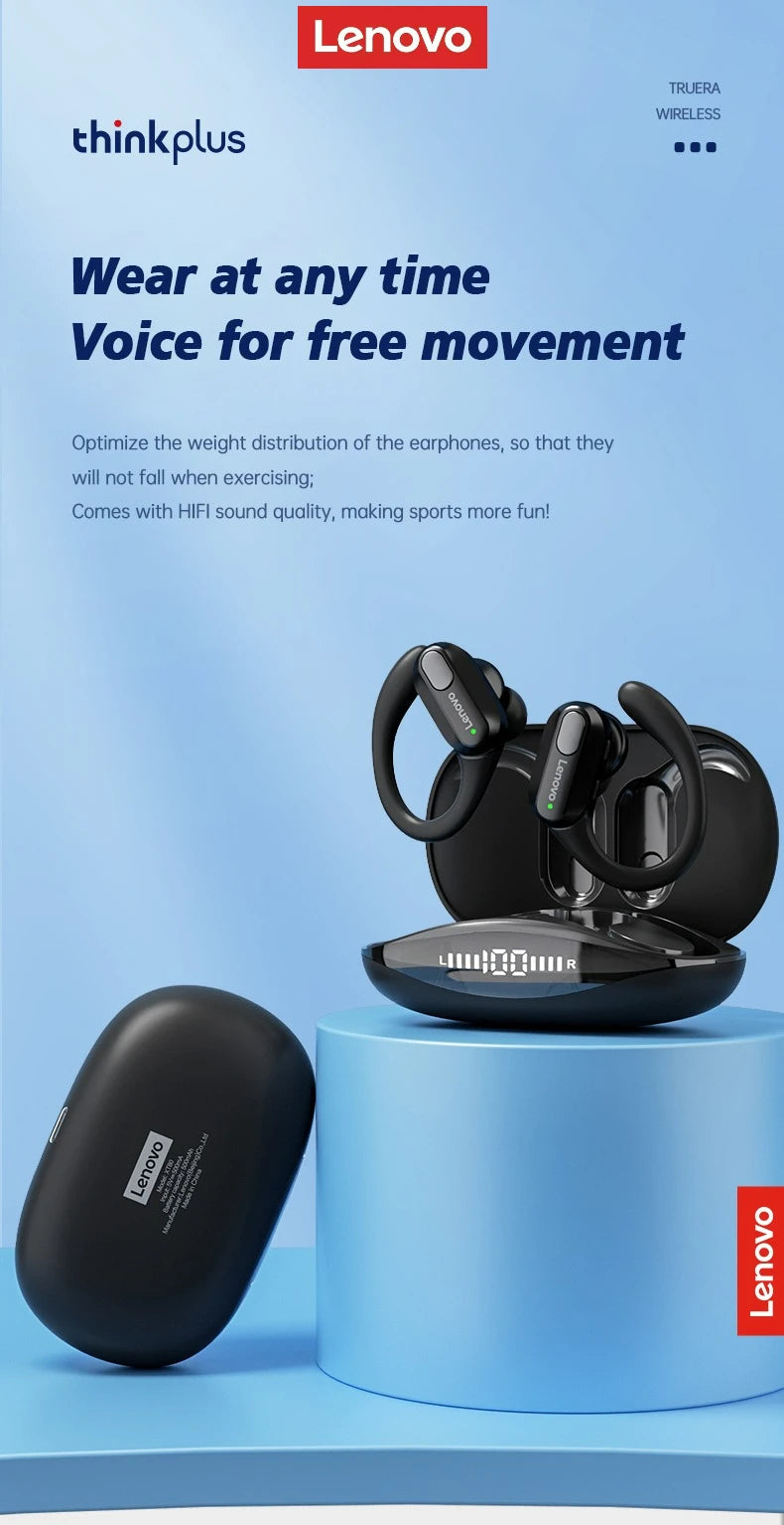 Lenovo XT80 Wireless Headphones Bluetooth 5.4 Earphones True with Mic Button Control Noise Reduction Earhooks Waterproof Headset