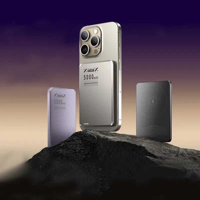 Portable travel Thin 0.65cm Magnetic Metal Wireless Charger 5000mAh Bi-directional Fast Charge PD20W Power bank External battery