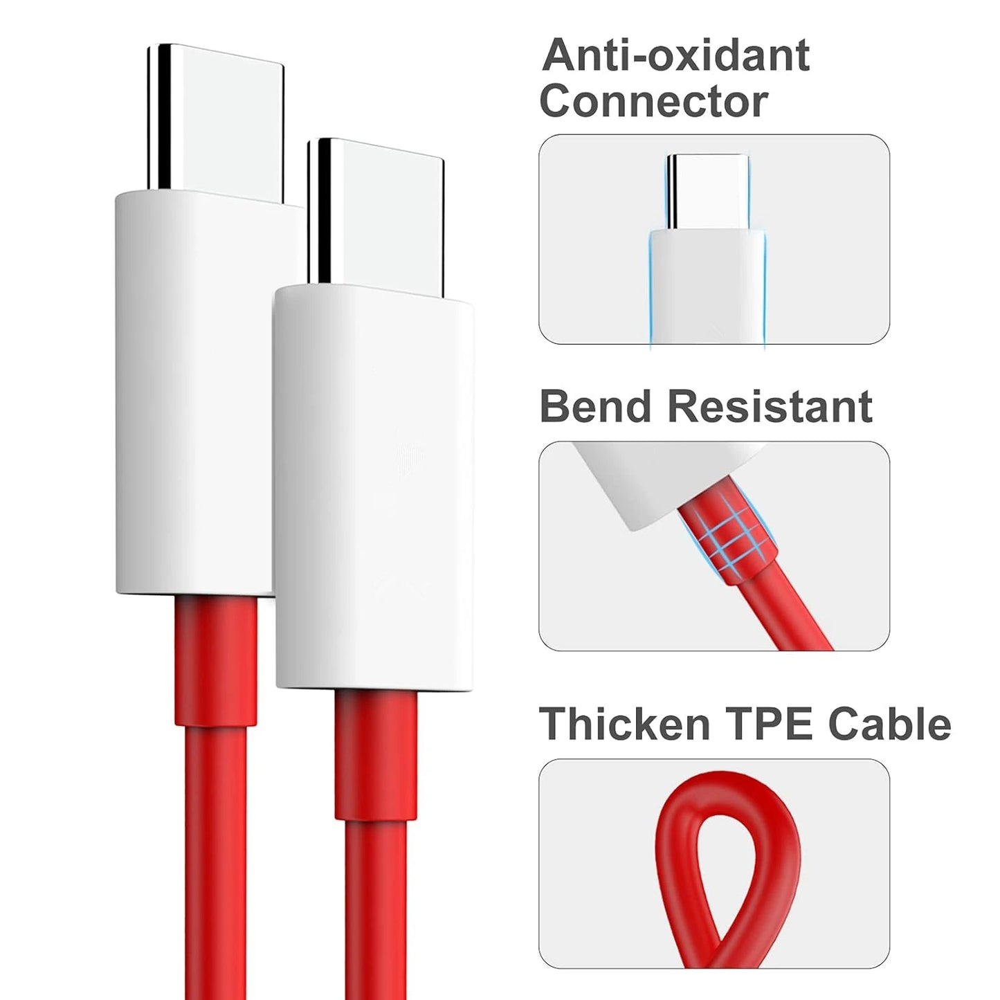 Dual Type C 65W 100W 150W SuperVOOC Fast Charging USB-C Cable for OnePlus 9 10 11 12 13 Nord 2T 3 N300 ACE 2 3 5 Pro OPPO realme