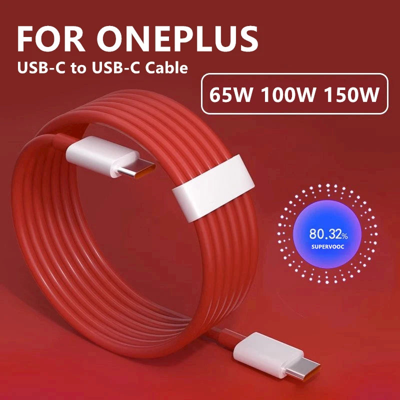 Dual Type C 65W 100W 150W SuperVOOC Fast Charging USB-C Cable for OnePlus 9 10 11 12 13 Nord 2T 3 N300 ACE 2 3 5 Pro OPPO realme