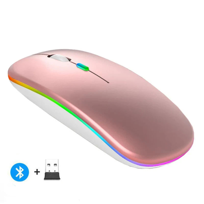 Wireless Mouse Rechargeable Silent LED Backlit Mice PC Laptop Computer Mous 2.4Ghz Receiver Bluetooth Dual Mode Optical Mice