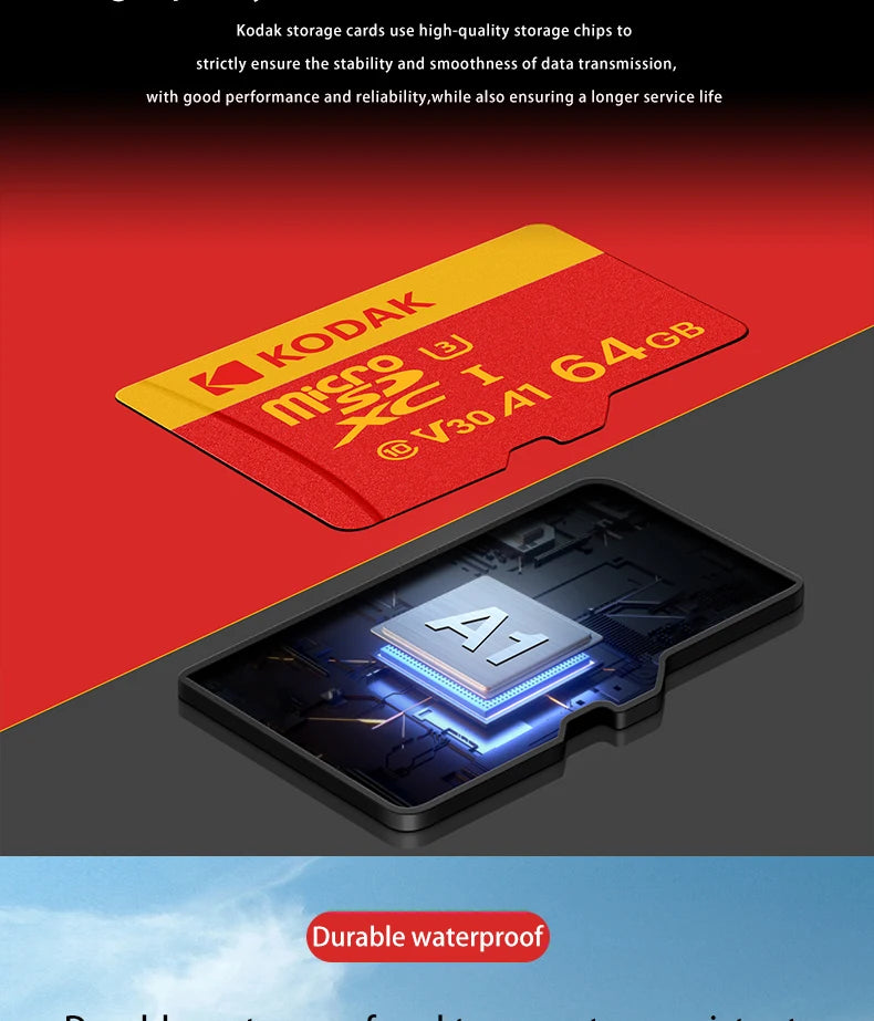 KODAK Micro SD Card Class10 U3 Memory Card MicroSD 64GB 128GB 256GB SD/TF Flash Card on For Smartphone Tablet Camera