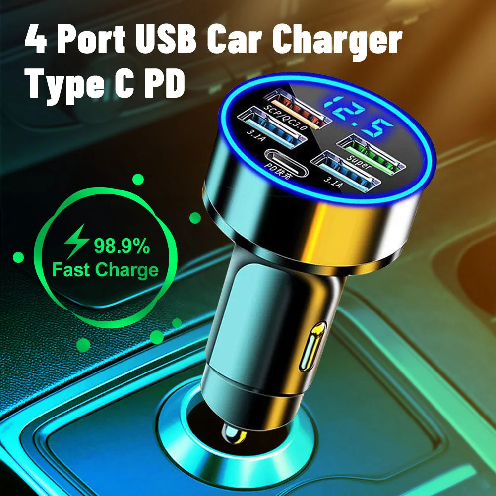Fast Charging 150W 5 Ports Car Charger PD QC3.0 USB C Car Phone Charger Type C Adapter in Car For Xiaomi Samsung iphone Huawei