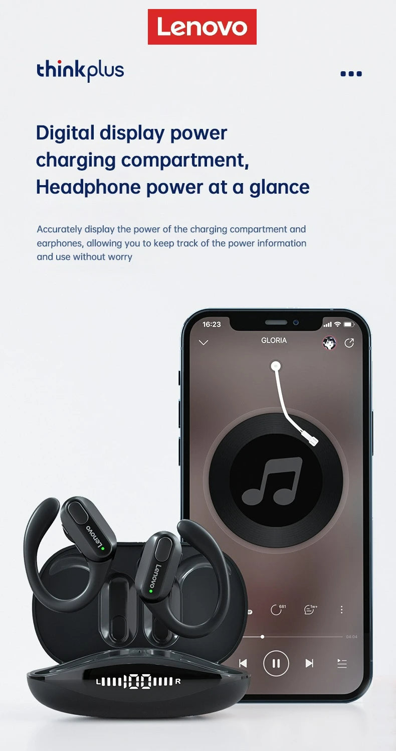 Lenovo XT80 Wireless Headphones Bluetooth 5.4 Earphones True with Mic Button Control Noise Reduction Earhooks Waterproof Headset