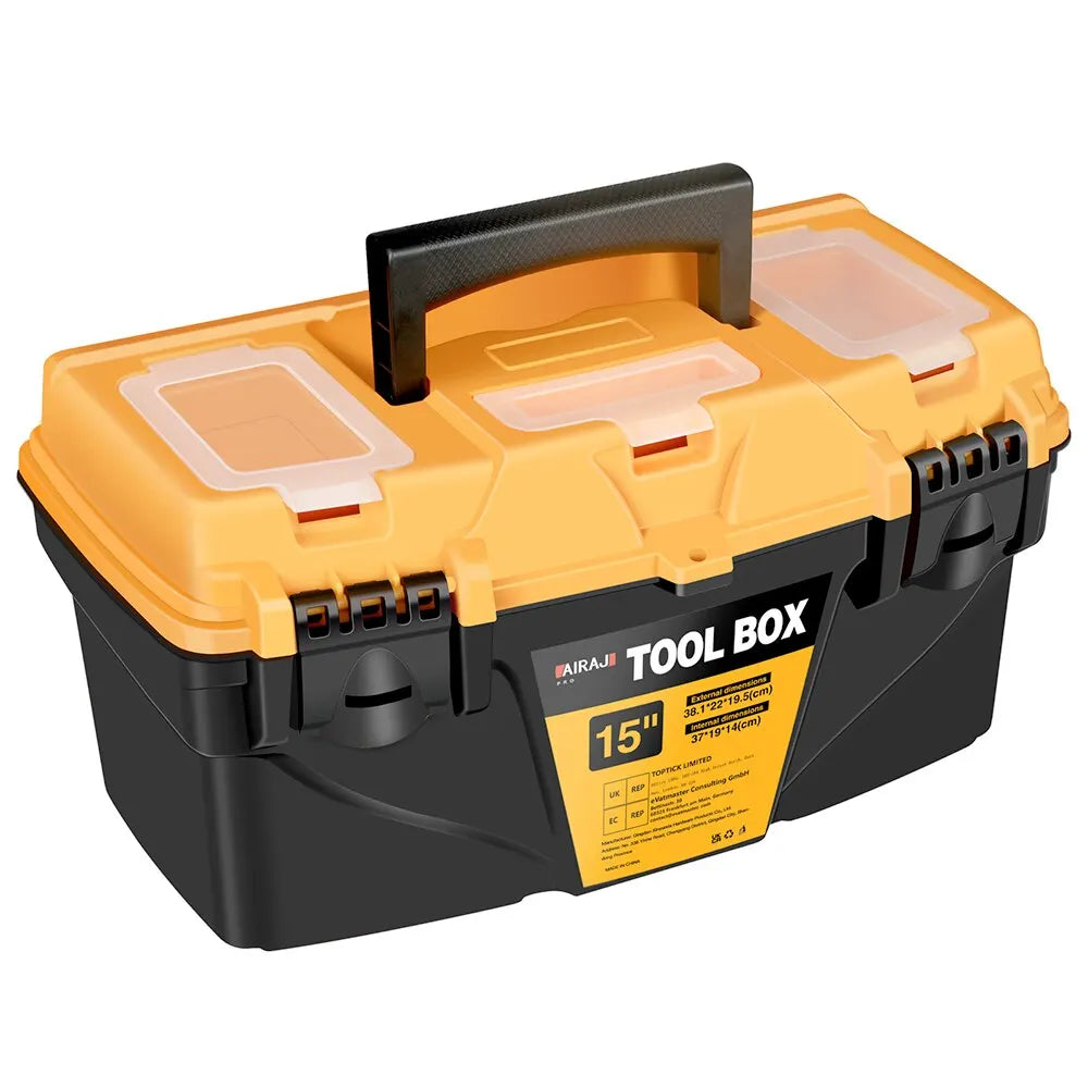 AIRAJ 15/12 Inch Hardware Tools box, Plastic Thick Combination Suitcase Electrician Carpenter Electric Drill Storage Box