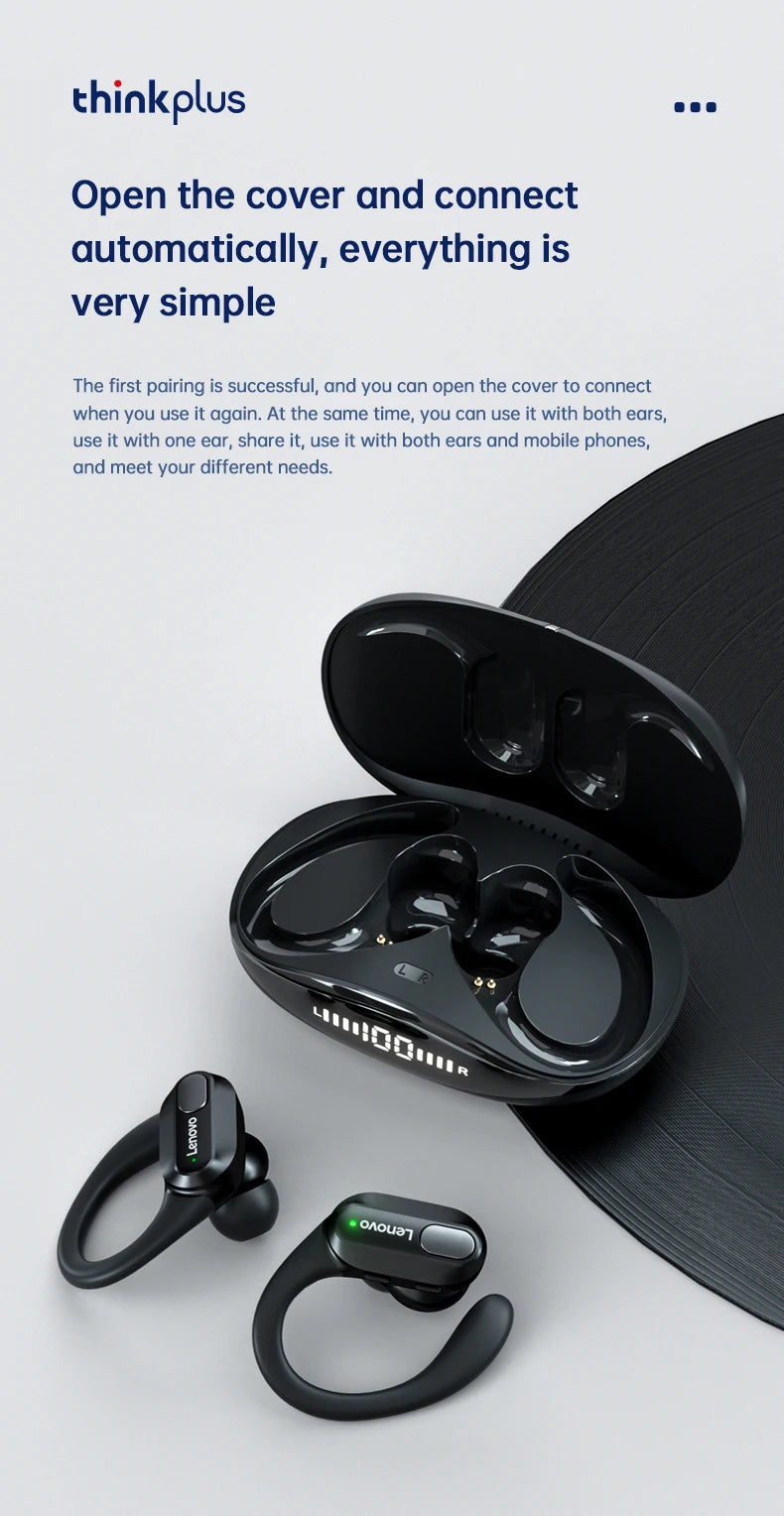 Lenovo XT80 Wireless Headphones Bluetooth 5.4 Earphones True with Mic Button Control Noise Reduction Earhooks Waterproof Headset