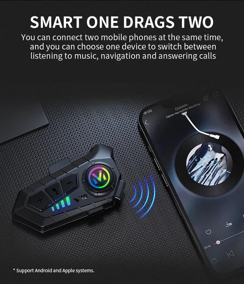 Bluetooth 5.3 Helmet Headset Wireless Hands-free Call Phone Kit Motorcycle Waterproof Earphone MP3 Music Player Speaker for Moto