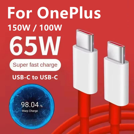 Dual Type C 65W 100W 150W SuperVOOC Fast Charging USB-C Cable for OnePlus 9 10 11 12 13 Nord 2T 3 N300 ACE 2 3 5 Pro OPPO realme
