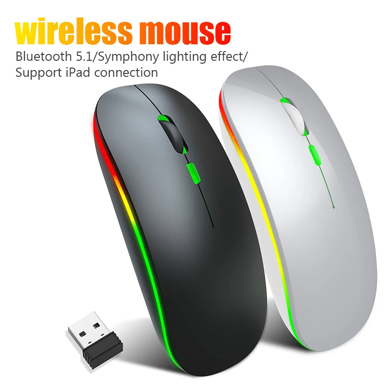 Tablet Phone Computer Bluetooth Wireless Mouse Charging Luminous 2.4G USB Wireless Mouse Portable Mouse