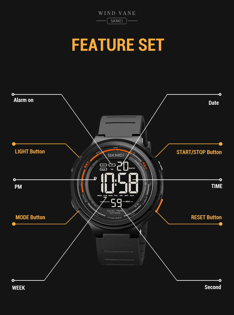 SKMEI 1841 Sport Waterproof Digital Watch for Men Military LED Display Countdown Electronic Wristwatches Mens 1251 Reloj Hombre