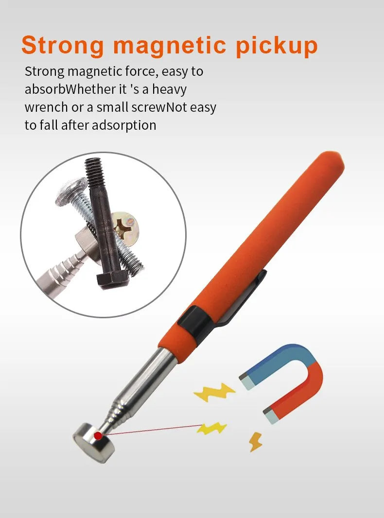 8 Pound Magnetic Retractable Pickup Orange Suction Iron Rod Portable Multifunctional Extractor Pen Clip Automotive Repair Tools