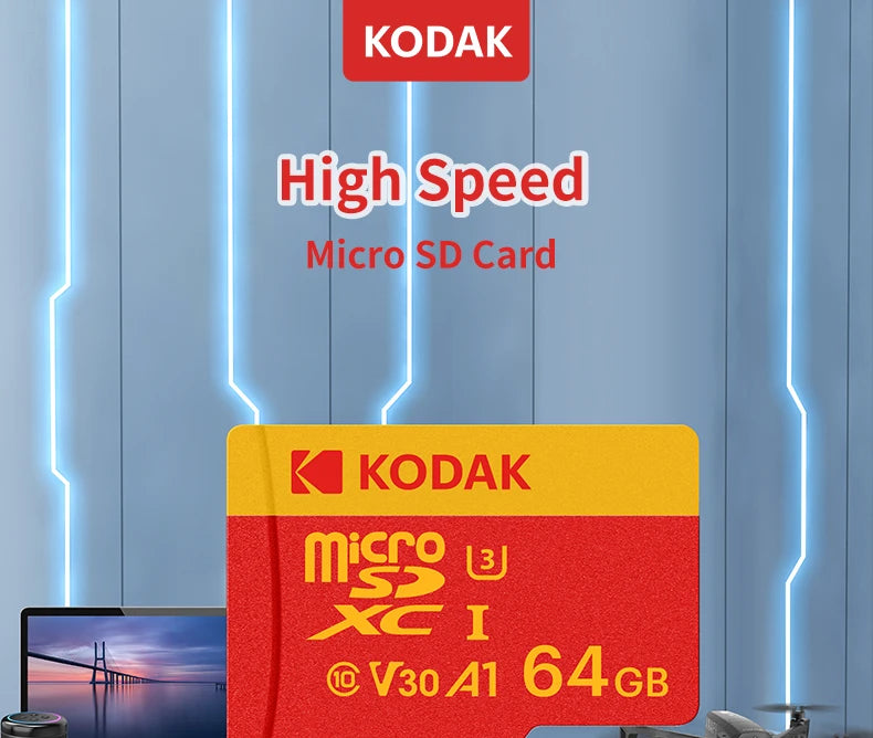 KODAK Micro SD Card Class10 U3 Memory Card MicroSD 64GB 128GB 256GB SD/TF Flash Card on For Smartphone Tablet Camera