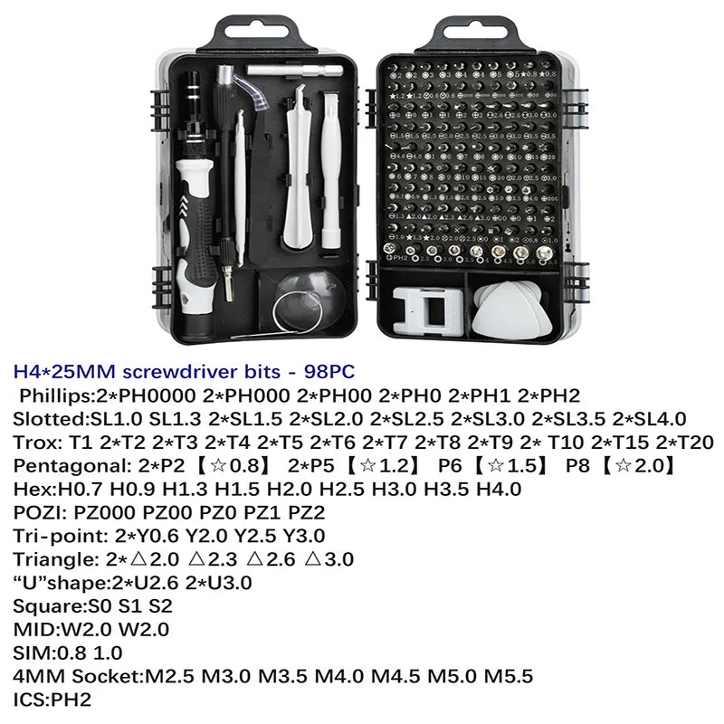 115 in 1 Magnetic Screwdriver Set Precision Multi Hand Tool Torx Hex Screw Drivers with 98 Bits Computer Phone Repair Tool Box