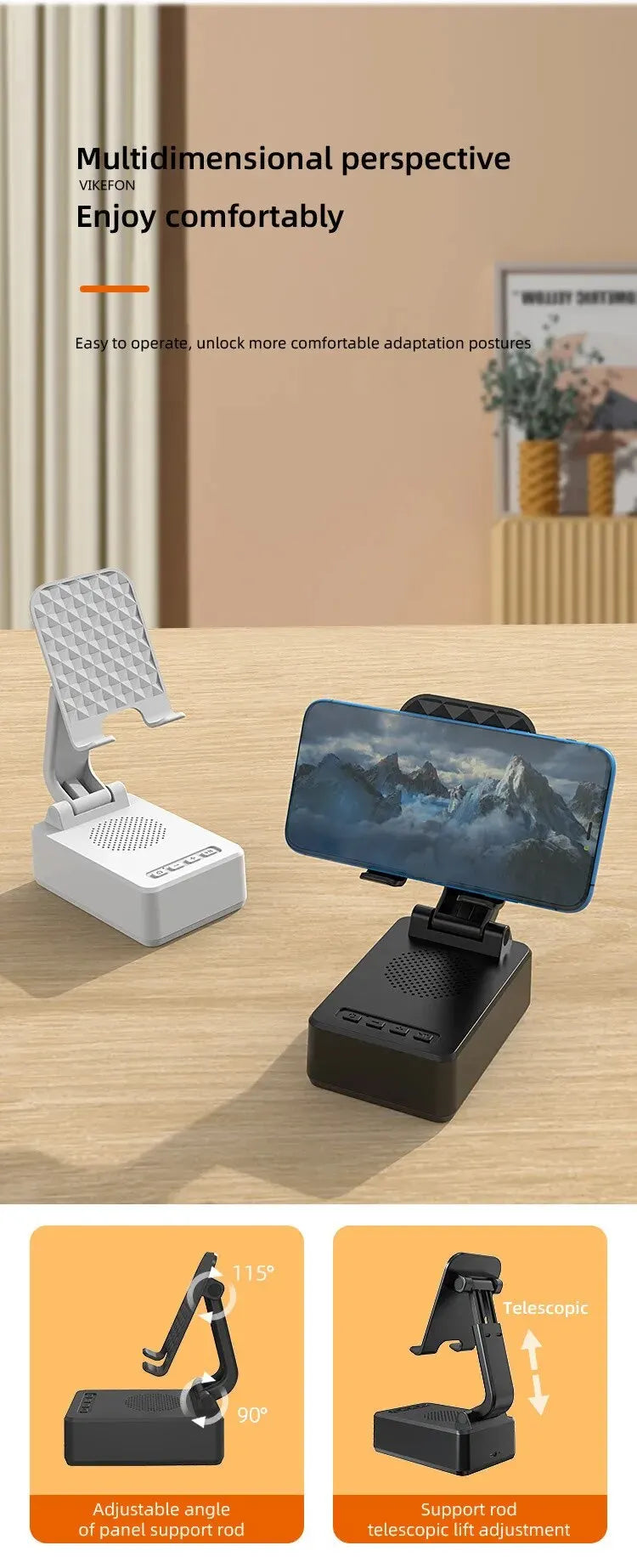Mobile Cell Phone Stand Holder with Bluetooth Speaker HD Portable Wireless Speaker Adjustable Tablet Desktop Live Lazy Bracket
